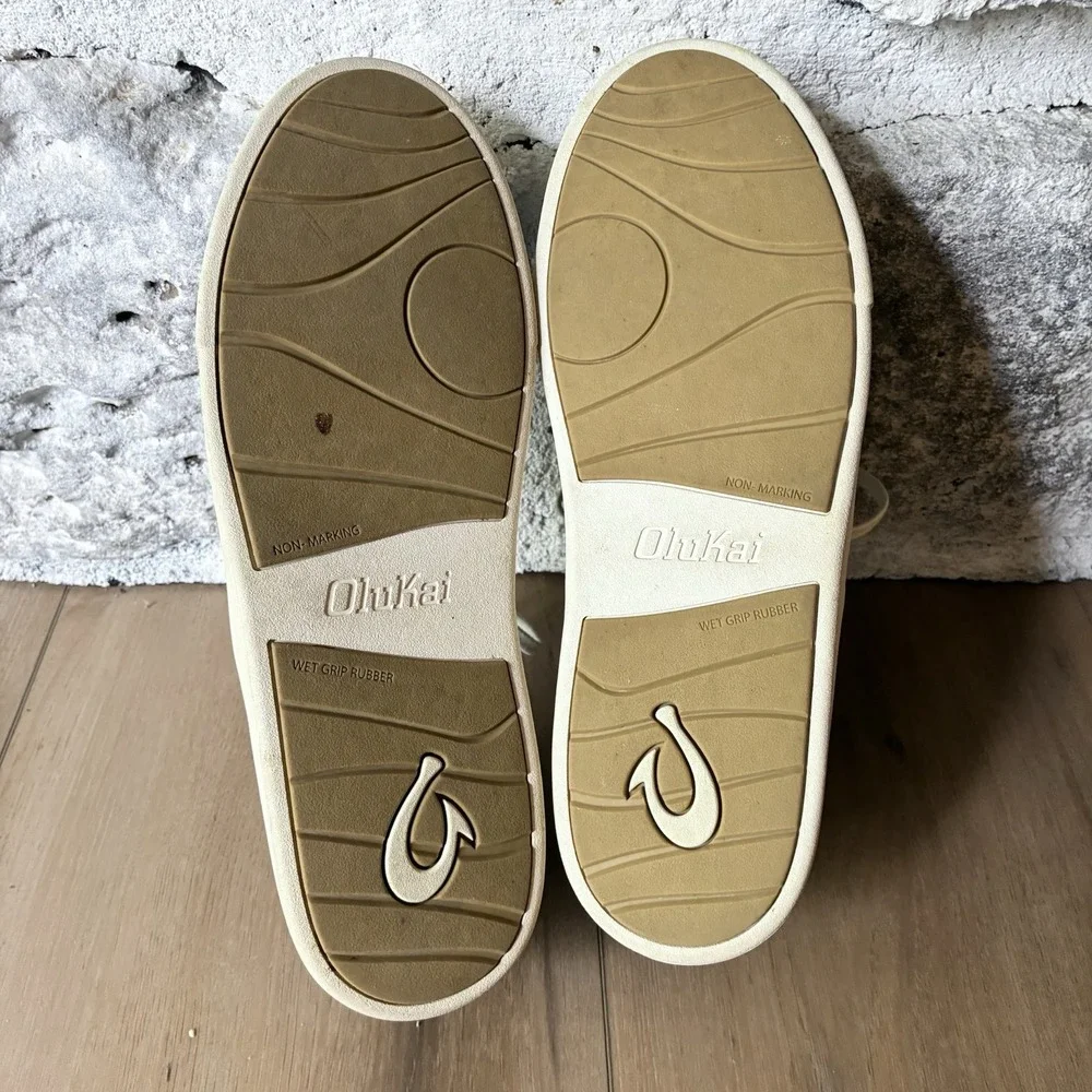 OluKai Kohu Canvas Casual Slip On Lace Up Boat Sneakers Navy Blue Womens 11